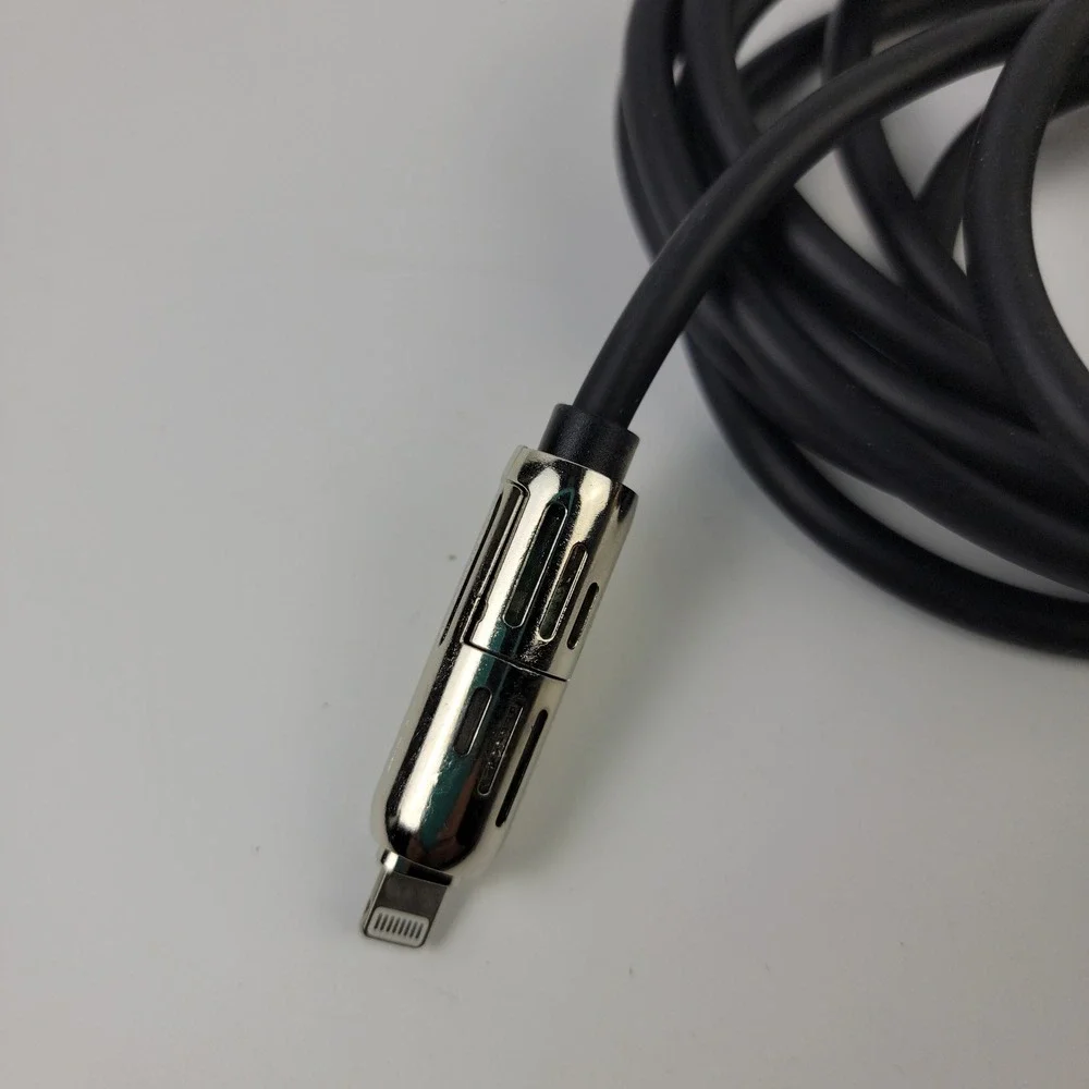 Black 3-in-1 Multi Charging Cable 180 Degree Rotating USB-C Lightning 80 Inch